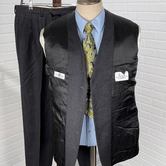 Duca Di Mantova Suit Men 42R 34Wx30L Black Classic Flannel Wool Molteni Gabriele - Picture 4 of 16